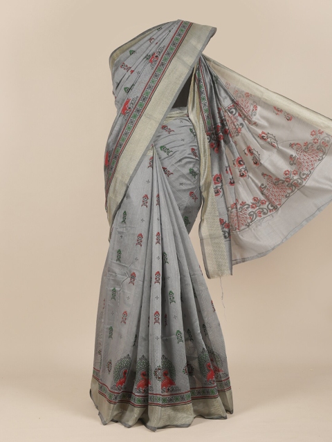 

Pothys Grey Ethnic Motifs Zari Pure Cotton Saree