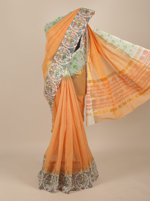 

Pothys Orange & White Floral Pure Cotton Saree