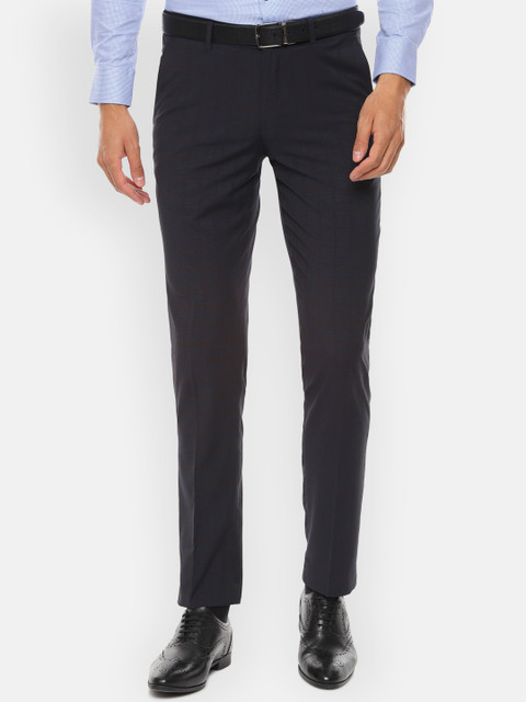 

Louis Philippe Men Navy Blue Checked Slim Fit Formal Trousers