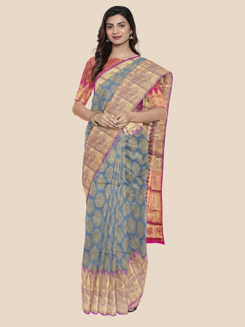 

Kalamandir Grey & Pink Woven Design Zari Silk Blend Banarasi Saree