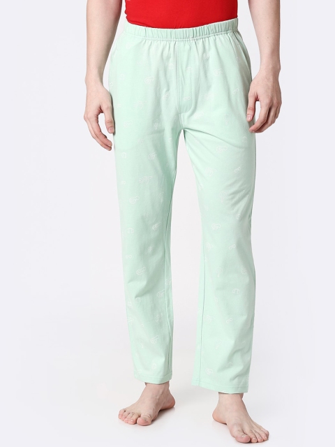 

Bewakoof Men Green Solid Pure Cotton Lounge Pants