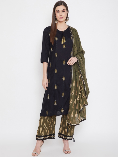 

Prakhya Women Black Ethnic Motifs Layered Kurta with Trousers & With Dupatta