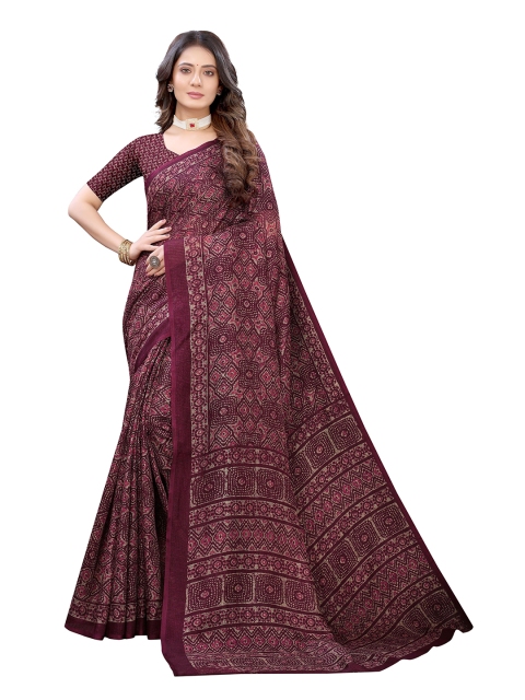 

KALINI Purple & Beige Floral Khadi Saree