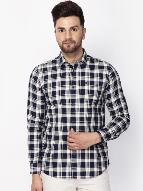 

Blackberrys Men Navy Blue Slim Fit Checked Cotton Casual Shirt