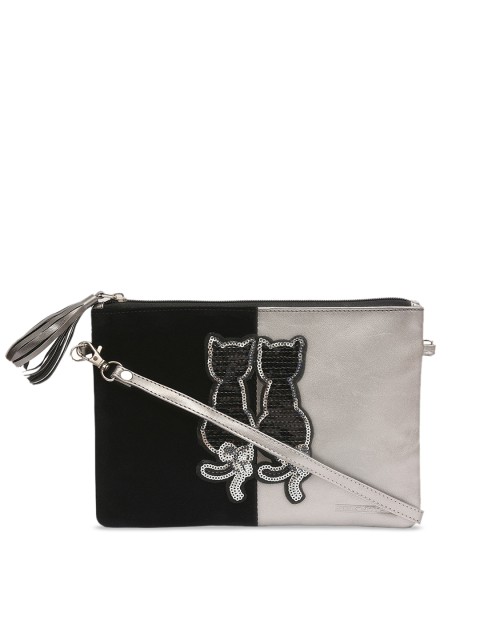 

Pink Potato Multi Colourblocked Leather Structured Sling Bag with Tassel, Black
