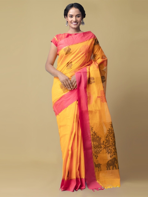 

Unnati Silks Orange & Pink Ethnic Motifs Pure Cotton Uppada Saree