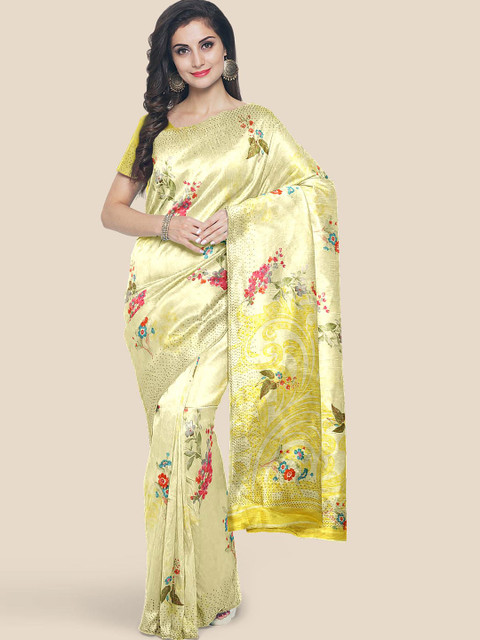

Kalamandir Yellow Floral Silk Blend Saree