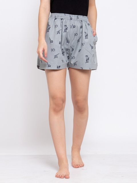 

Badoliya & Sons Women Grey & Black Printed Lounge Shorts