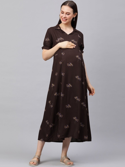 

MomToBe Brown Floral Maxi Maternity Dress