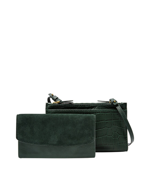 

Fossil Green Leather Structured Sling Bag with Envelope Wallet SLG1322366