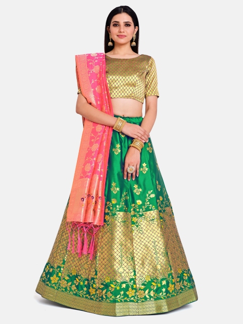 

MIMOSA Women Green & Golden Semi-Stitched Lehenga & Unstitched Blouse With Dupatta