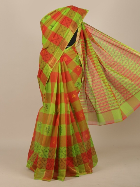 

Pothys Green & Red Checked Pure Cotton Saree