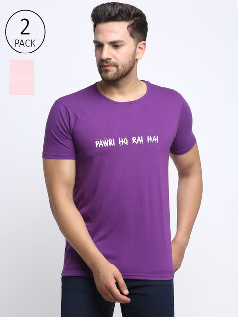 

VIMAL JONNEY Men Purple & Pink Typography Printed T- shirt Pack of 2