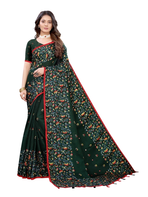 

KALINI Green Floral Jute Silk Saree