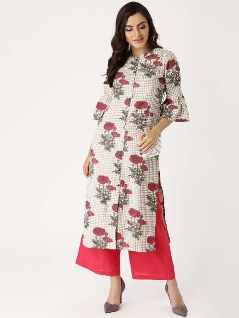 

Libas Women White Floral Printed Straight Kurta
