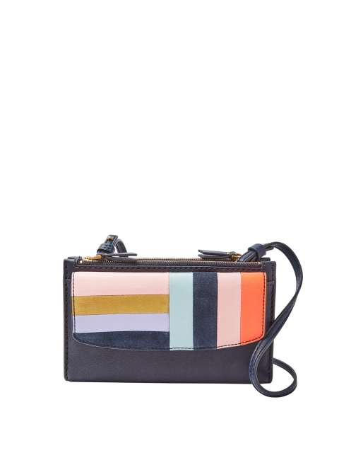 

Fossil Women Multi Colourblocked Solid Leather Three Fold Wallet with Sling Strap