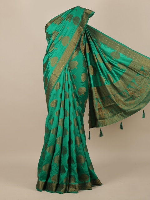 

Pothys Green & Gold-Toned Woven Design Zari Jute Silk Saree