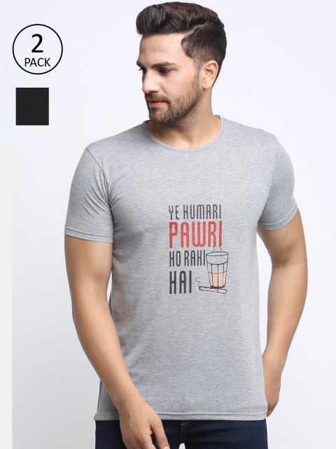 

VIMAL JONNEY Men Grey Typography 2 Printed Applique T-shirt