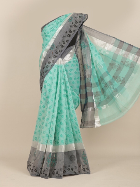 

Pothys Sea Green & Grey Floral Pure Cotton Saree
