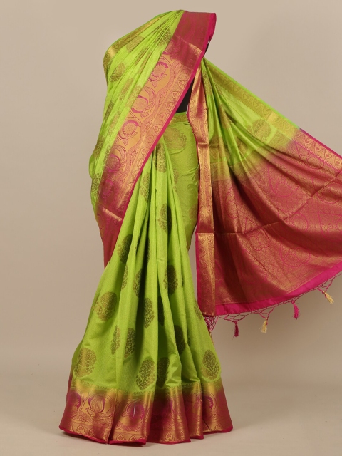 

Pothys Green & Pink Floral Zari Jute Silk Saree