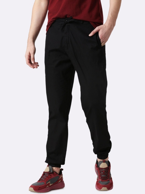 

Bewakoof Men Black Solid Pure Cotton Joggers