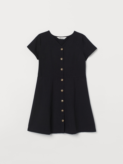 

H&M Black Solid Cotton A-Line Dress