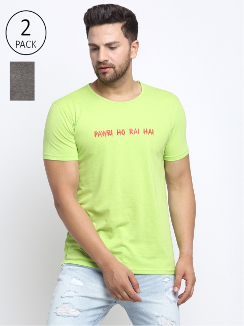 

VIMAL JONNEY Men Green & Grey Typography Printed Set of 2 T-shirt