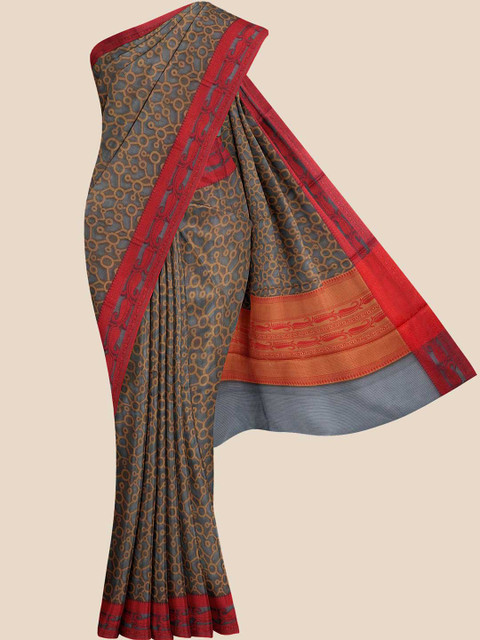 

KLM Fashion Mall Women Grey & Red Printed Cotton Kota Saree