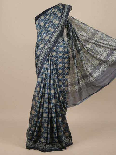 

Pothys Blue & Beige Ethnic Motifs Jute Silk Saree