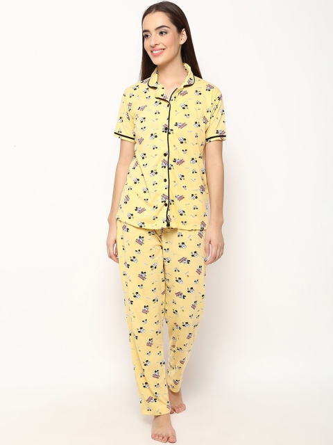 

V2 Value & Variety Women Yellow & Black Printed Night suit