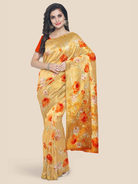 

Kalamandir Yellow & Orange Floral Silk Blend Saree