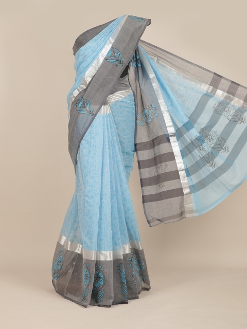 

Pothys Blue & Grey Floral Pure Cotton Saree