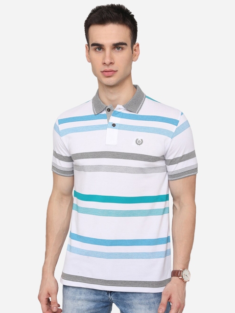 

Greenfibre Men White Striped Polo Collar Slim Fit T-shirt