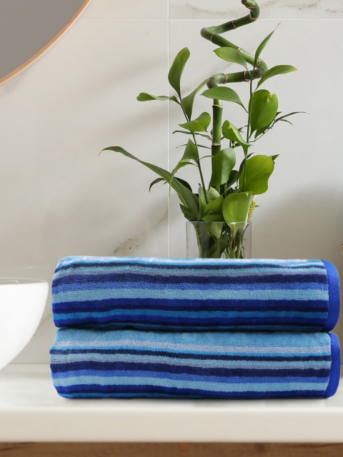 

Trident Set Of 2 Blue & White Striped 450 GSM Cotton Bath Towels
