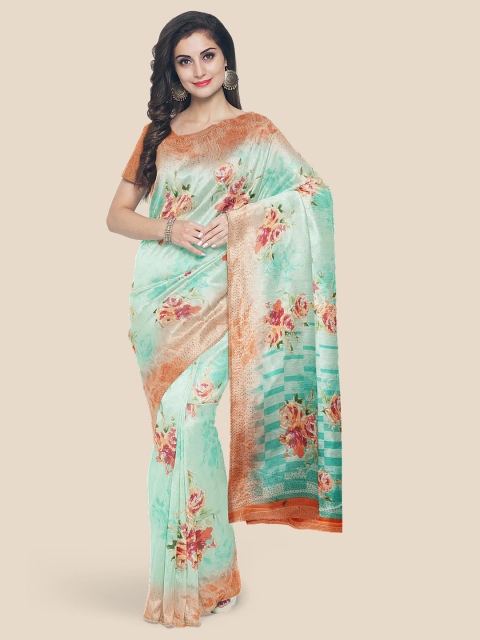 

Kalamandir Sea Green Floral Sequinned Silk Blend Saree