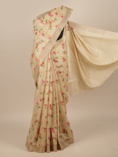 

Pothys Cream & Green Floral Jute Silk Saree