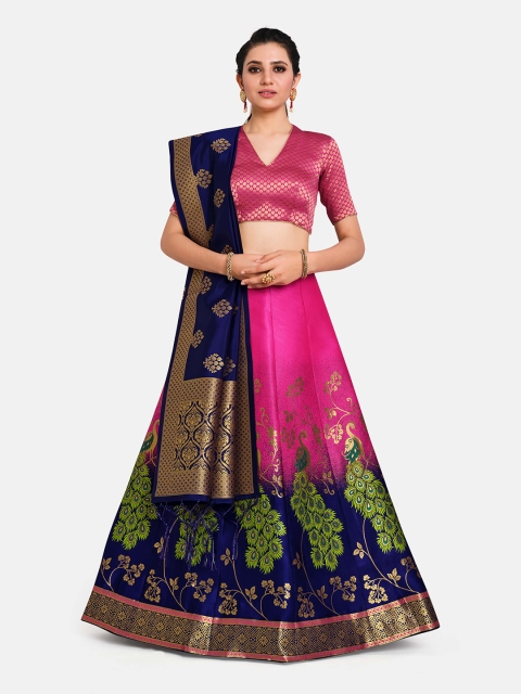 

MIMOSA Women Pink & Navy Blue Semi-Stitched Lehenga & Unstitched Blouse With Dupatta