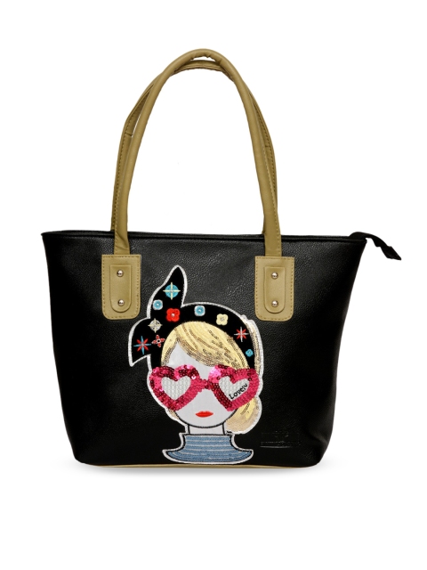 

Pink Potato Black Pinky Girl Applique Leather Shoulder Bag