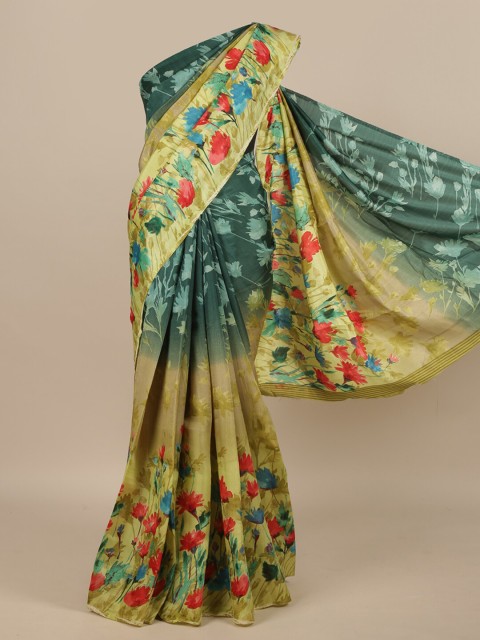 

Pothys Green & Blue Floral Jute Silk Saree