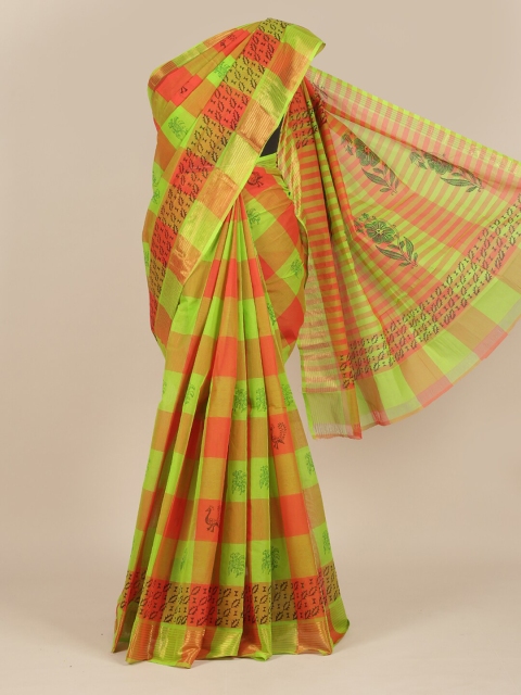 

Pothys Green & Orange Checked Pure Cotton Saree