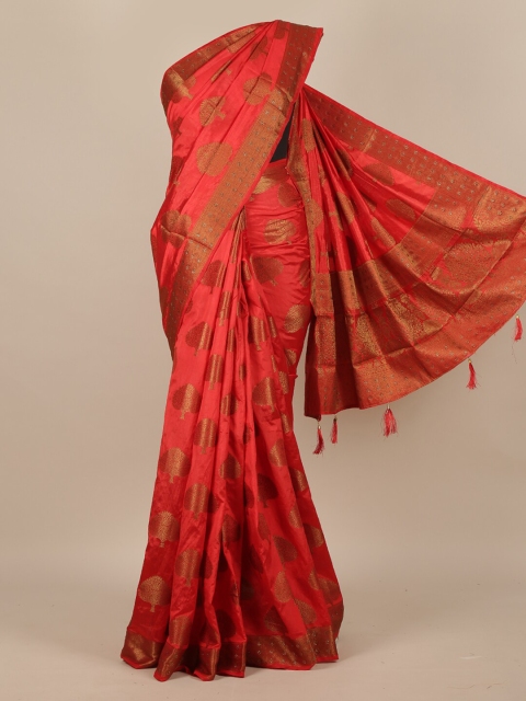 

Pothys Red & Brown Ethnic Motifs Zari Jute Silk Saree