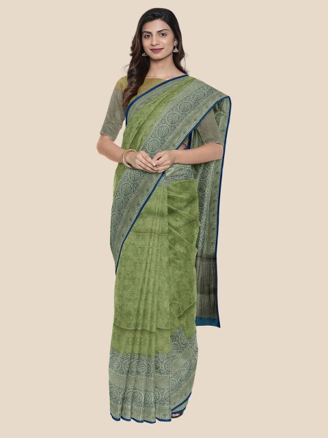 

Kalamandir Green & Blue Woven Design Zari Silk Blend Banarasi Saree