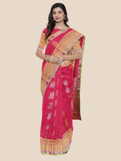 

Kalamandir Pink & Gold-Toned Cotton Blend Woven Design Saree