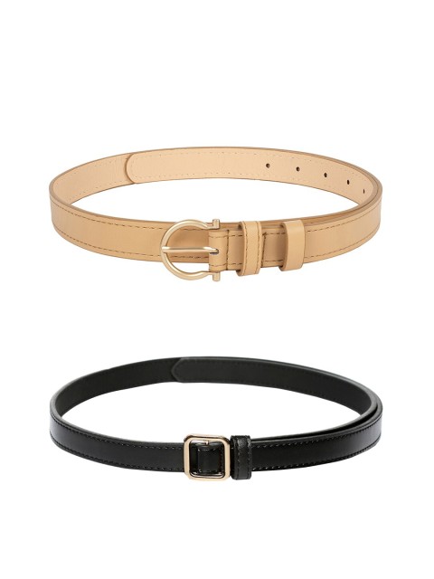 

CRUSSET Women Set of 2 Black & Beige Belts