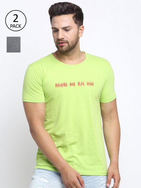 

VIMAL JONNEY Men Green Typography Printed T shirt Pack of 2
