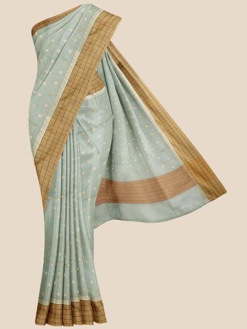 

KLM Fashion Mall Sea Green & Brown Woven Design Silk Blend Chanderi Saree
