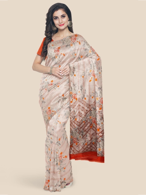 

KLM Fashion Mall Off White & Orange Woven Design Zari Silk Blend Saree