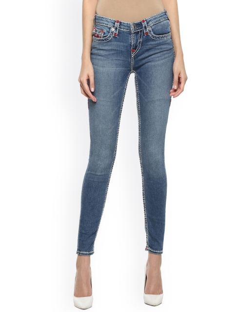 

True Religion Women Blue Low Distress Heavy Fade Jeans