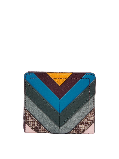 

Fossil Women Brown & Grey Colourblocked Textured Leather Two Fold Wallet