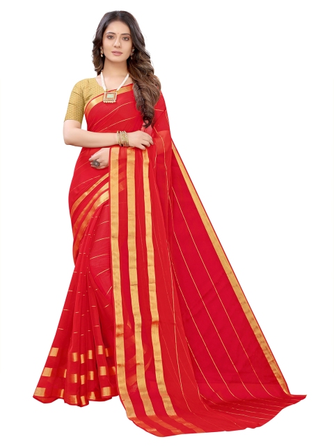 

KALINI Red & Gold-Toned Striped Pure Chiffon Saree